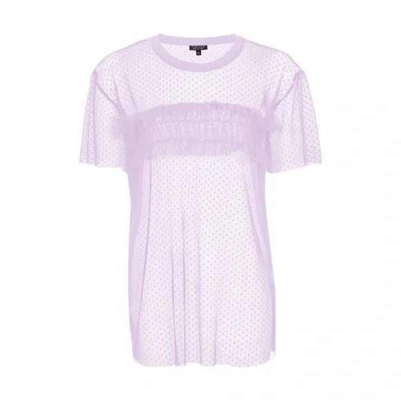 Topshop Pastel Lilac Sheer Ruffle Top with Dotted Swiss Detail - Picture 2 of 6